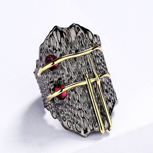 925 Silver Natural Pomegranate Ruby Gemstone Ring - Picture 4 of 12